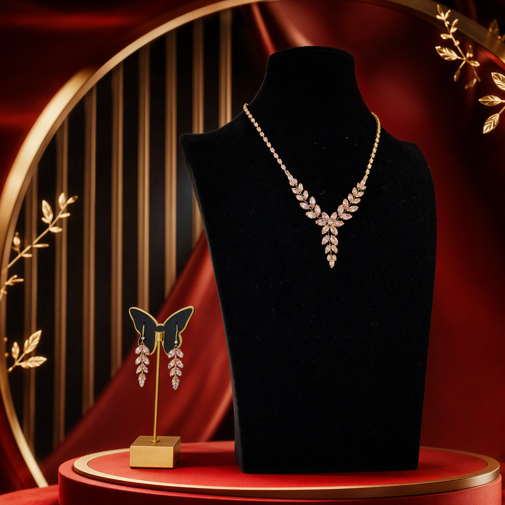 Shining Zircon set jewelry (including necklace, stud earrings) Copper multi-piece set chain earrings necklace bracelet for women Specification image