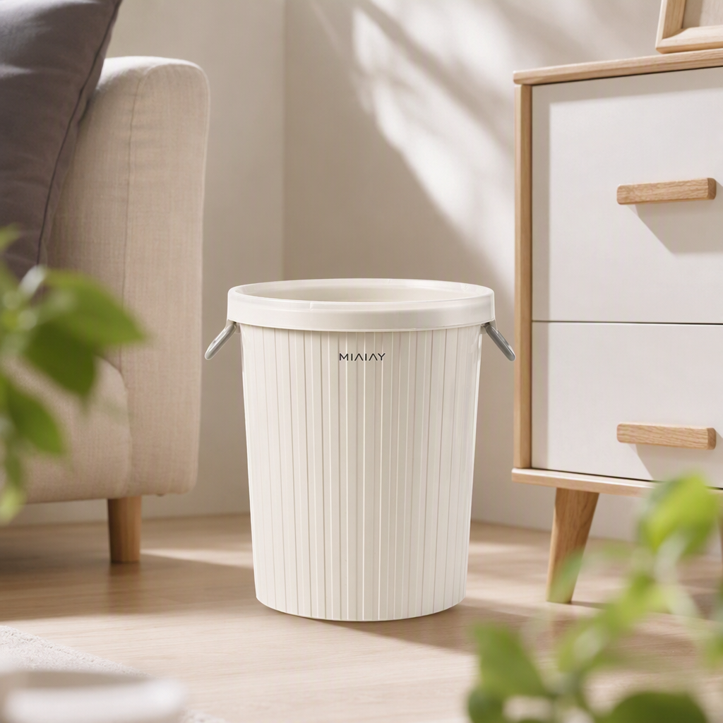 【CL】26Q1#1708 White round-mouthed sanitary bucket, pedal flip lid smart hollow trash can, household kitchen and bathroom storage container pic 2