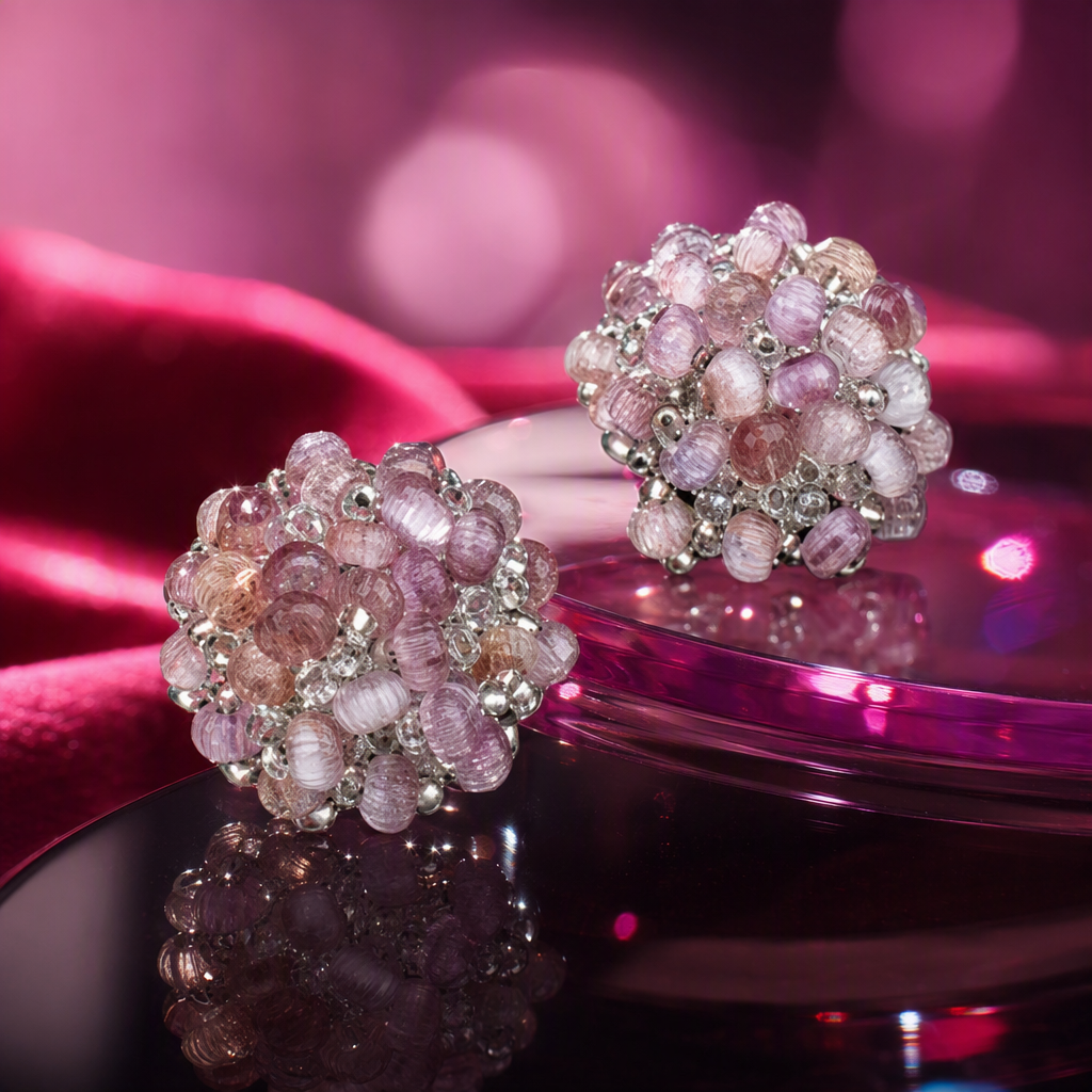 Fashionable pink beaded ear studs, simple and versatile, elegant earrings, women's ear studs, earrings, gifts for girls Specification image