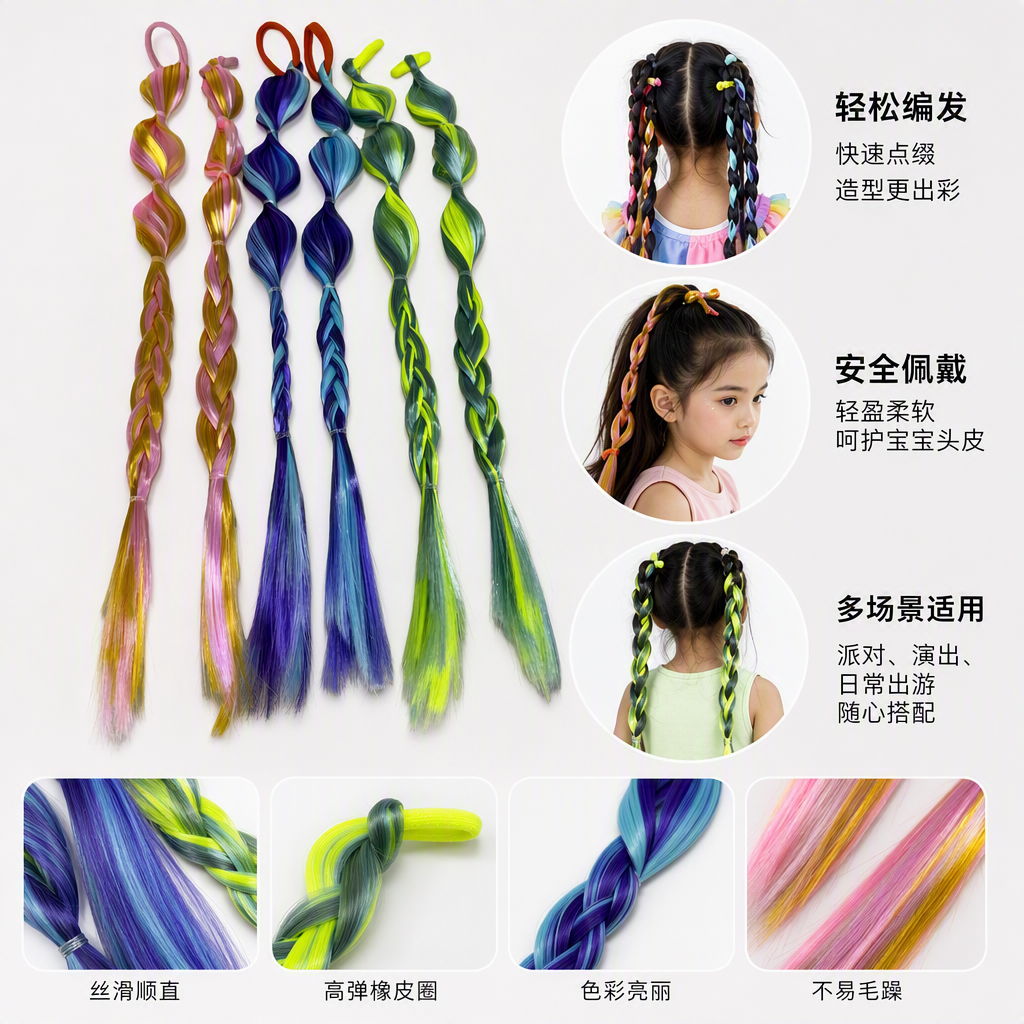 Colorful hand-woven braids are versatile and trendy hair accessories for children and girls