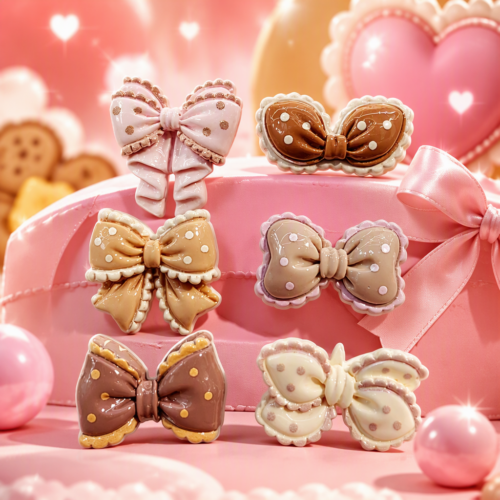 Six polka dot bow decorations, cute and sweet handcrafted fabric accessories, free shipping as gifts Specification image