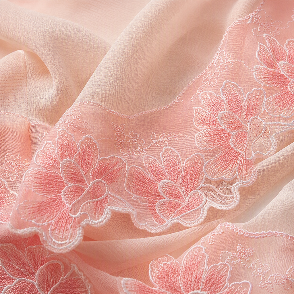 Elegant pink embroidered long scarf, versatile in spring and autumn, soft and warm, a new style for women's shawls in autumn and winter Application Scenario