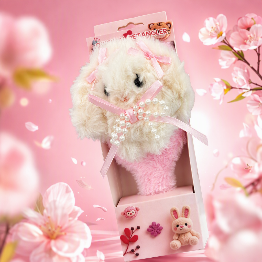 Pink plush rabbit-shaped comb with bow pearl decoration, cute hair comb, suitable for both children and adults Specification image