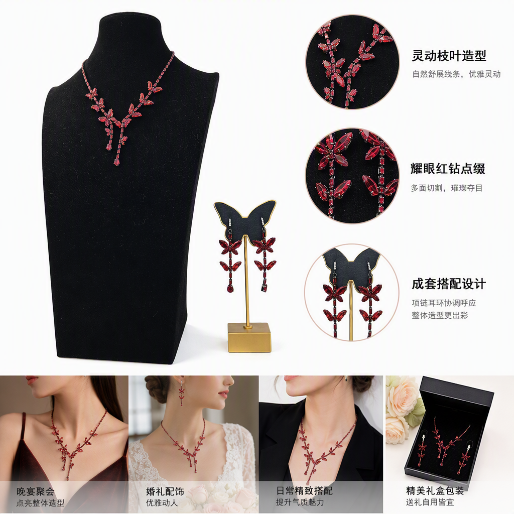 Shining Zircon Set (including necklace, stud earrings), Copper Chain Jewelry Accessories, Fashionable jewelry set for women, simple and elegant