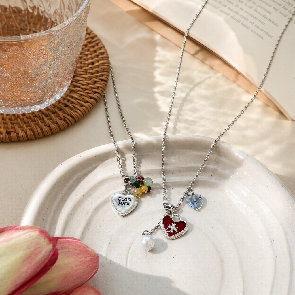 Moda plata cadena corazón colgante collar mujer simple y versátil tendencia accesorios con accesorios regalos details Picture