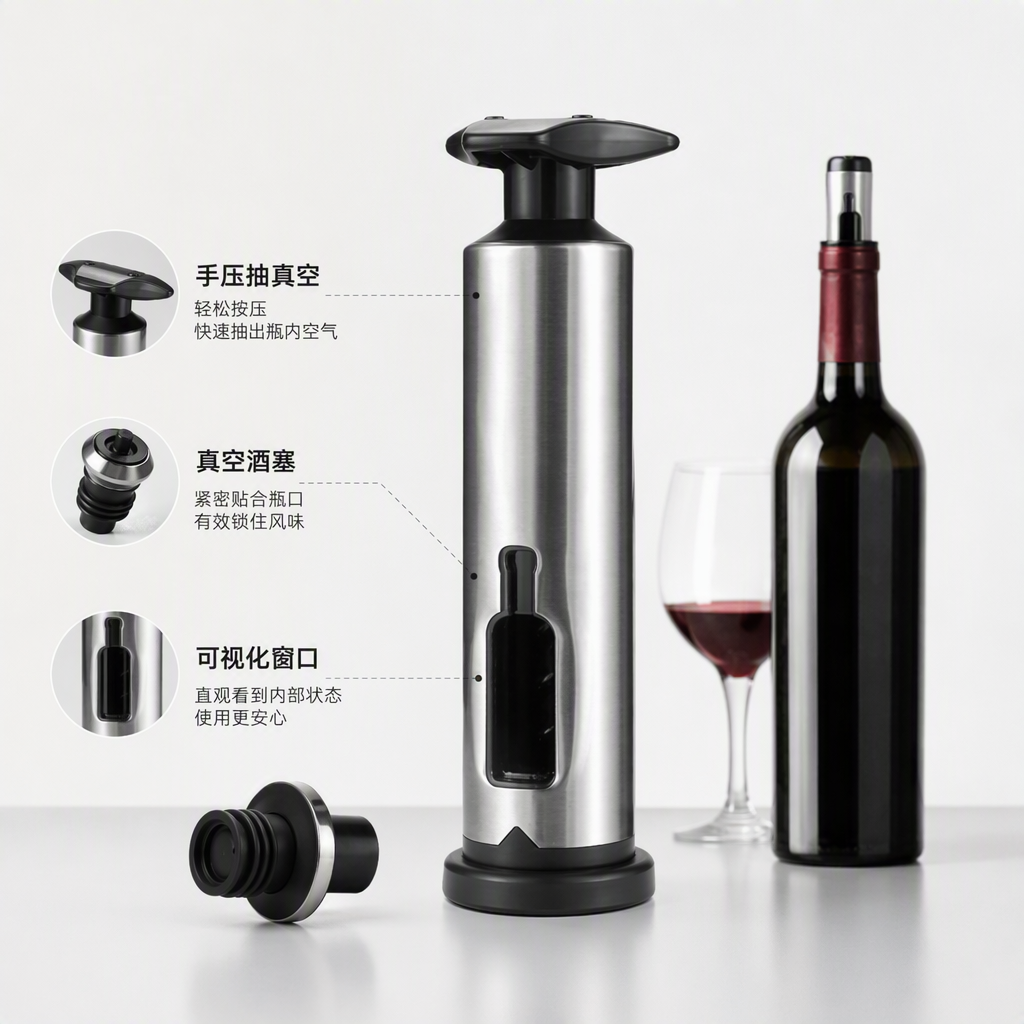 银色不锈钢真空酒塞密封防漏适用各种酒瓶高档耐用酒具配件