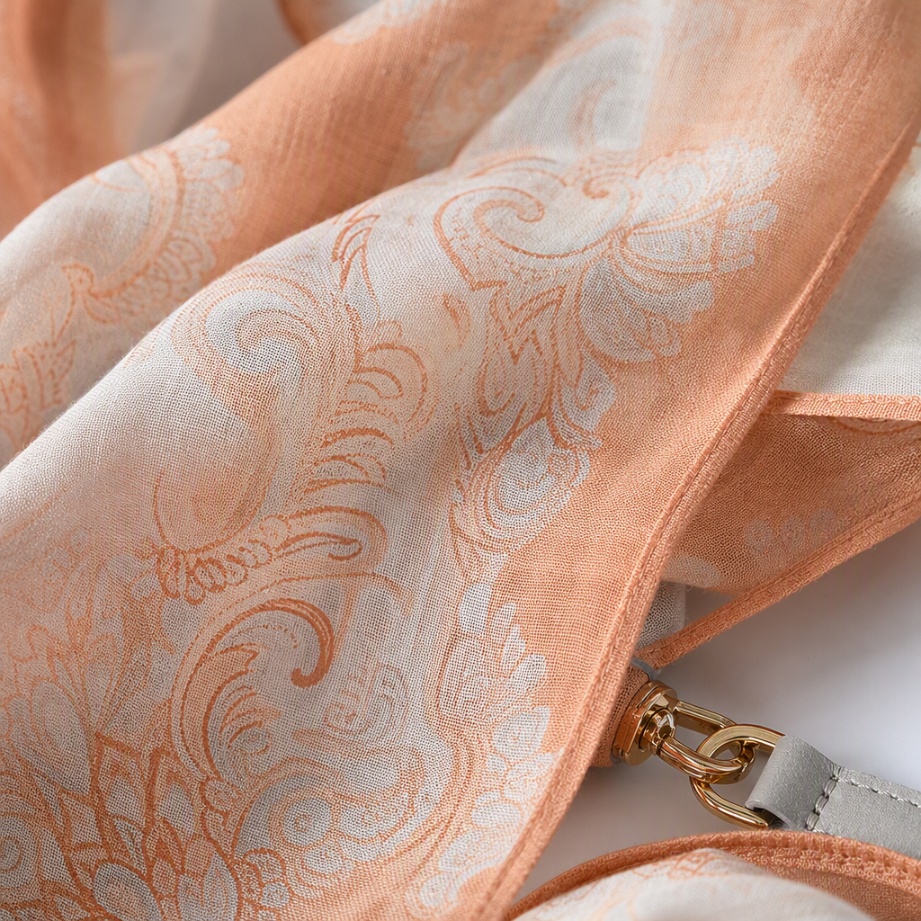 The fashionable and versatile orange and white patterned silk scarf is soft and light. The new spring and summer women's shawl accessory is trendy and versatile Application Scenario