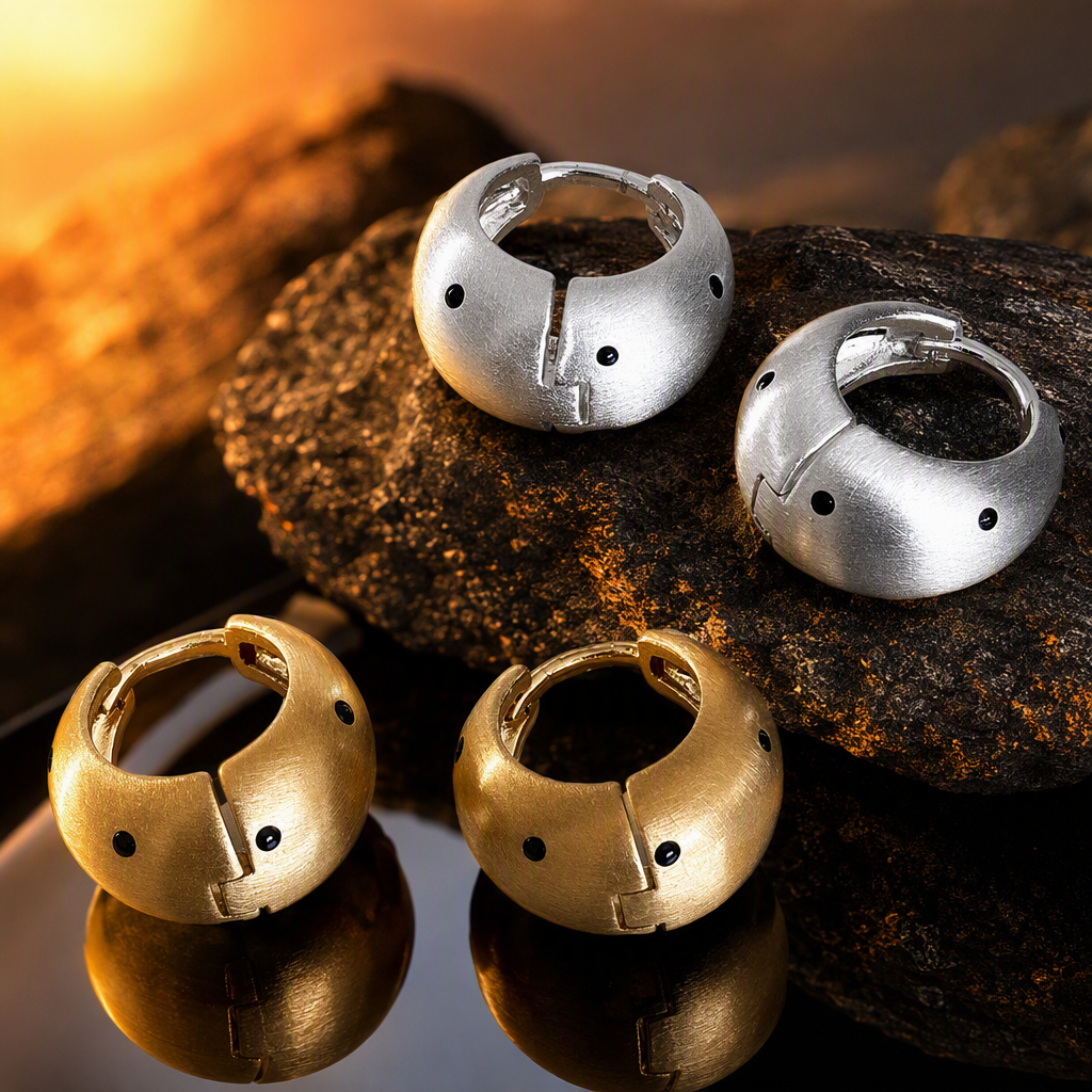 Fashionable gold and silver ring earrings with a matte texture and black spots, trendy earrings, simple and versatile accessories for women Specification image