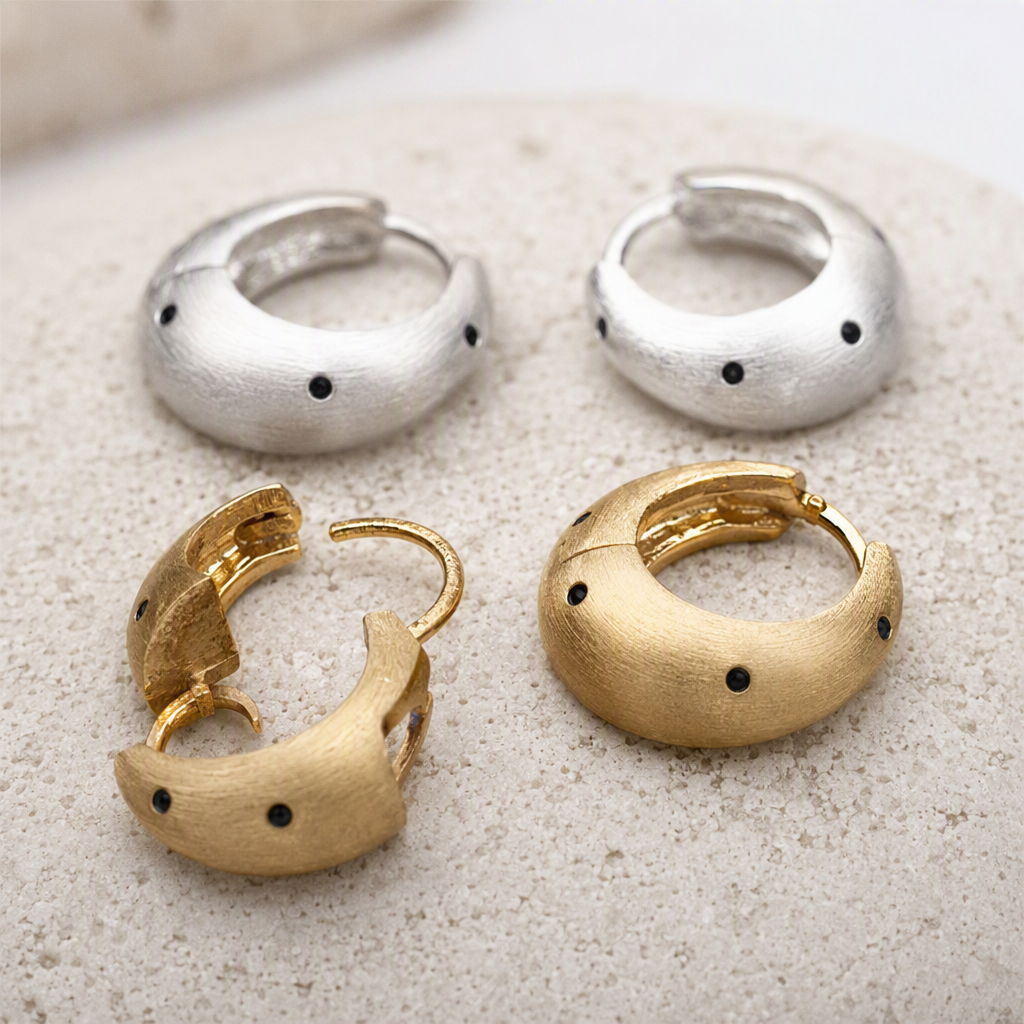 Fashionable gold and silver ring earrings with a matte texture and black spots, trendy earrings, simple and versatile accessories for women Application Scenario