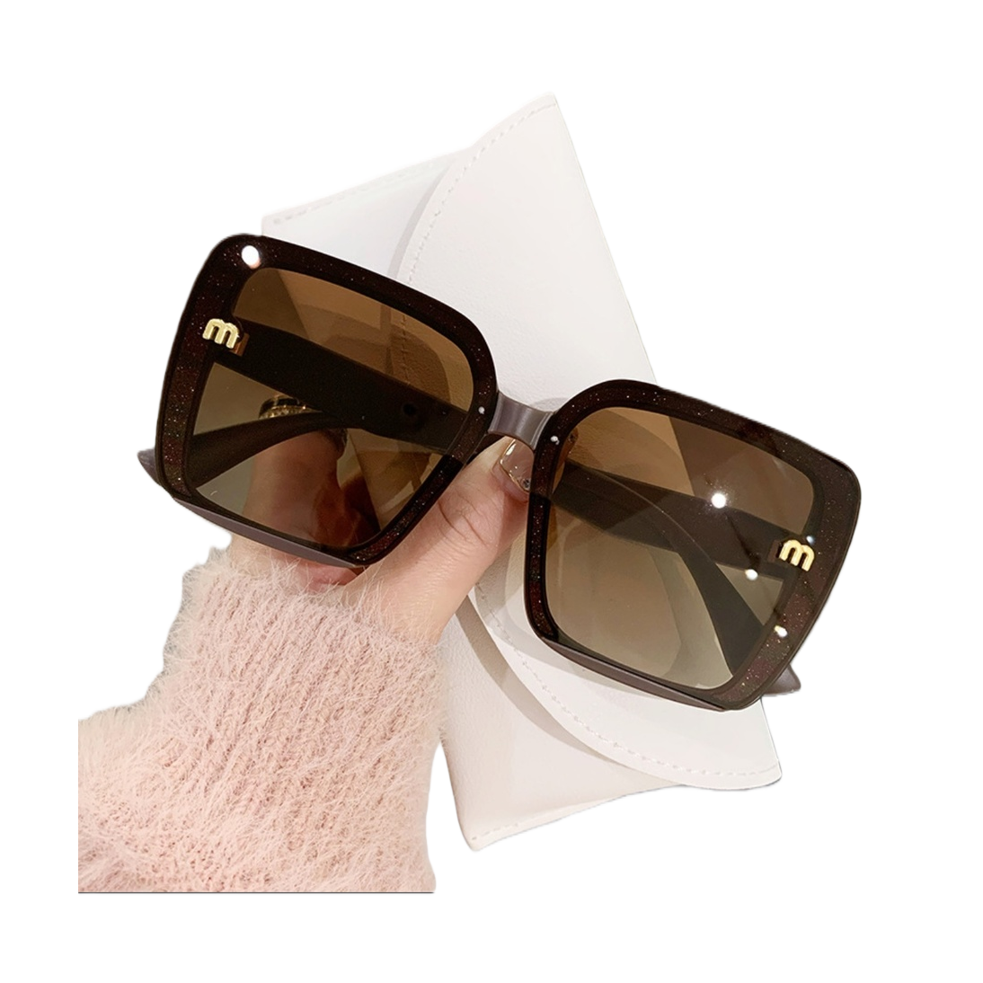 Moda gafas de sol cuadradas brillo rosa marrón polarizado anti-uv tendencia gafas de sol unisex Item Picture