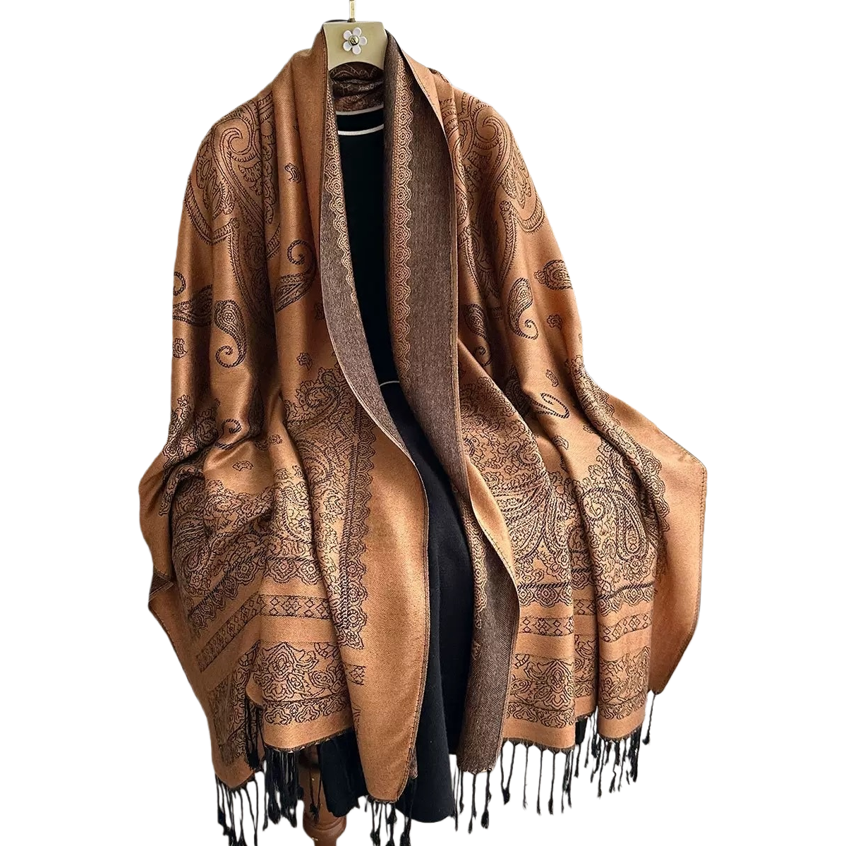 This fashionable and retro brown patterned scarf is versatile and warm. It is a trendy long accessory for women's shawls in autumn and winter Item Picture