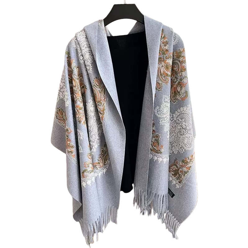 The grey Paisley patterned tassel shawl is a versatile, fashionable and warm women's scarf for autumn and winter, a trendy new Korean version Item Picture