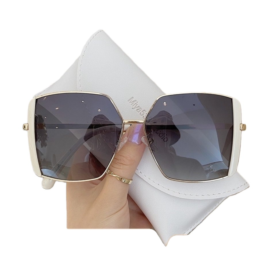 Caja espejo blanco bisel dorado gafas de sol moda gafas polarizadas para hombres y mujeres tendencia versátil ligero protección uv Item Picture