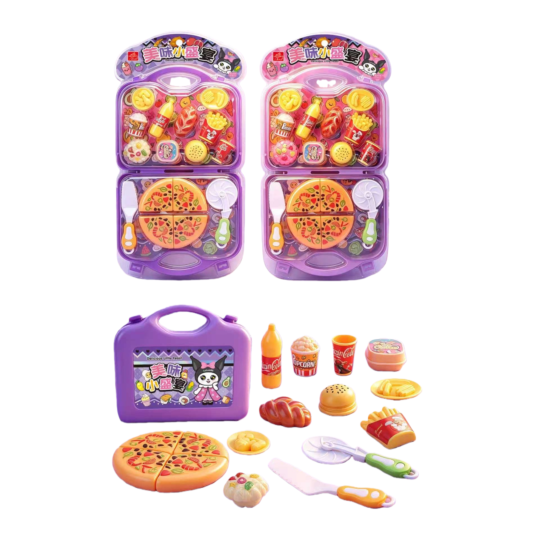 Purple children's lunch box, food toy set, portable, creative and multi-functional children's tableware gift box, fun learning supplies Item Picture