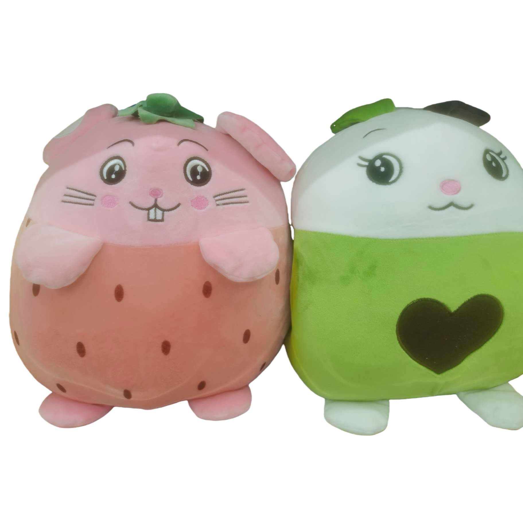 Pink strawberry rabbit dolls, green heart-shaped throw pillows, children's toys, soft and cute handmade fabric gifts, collectibles Item Picture
