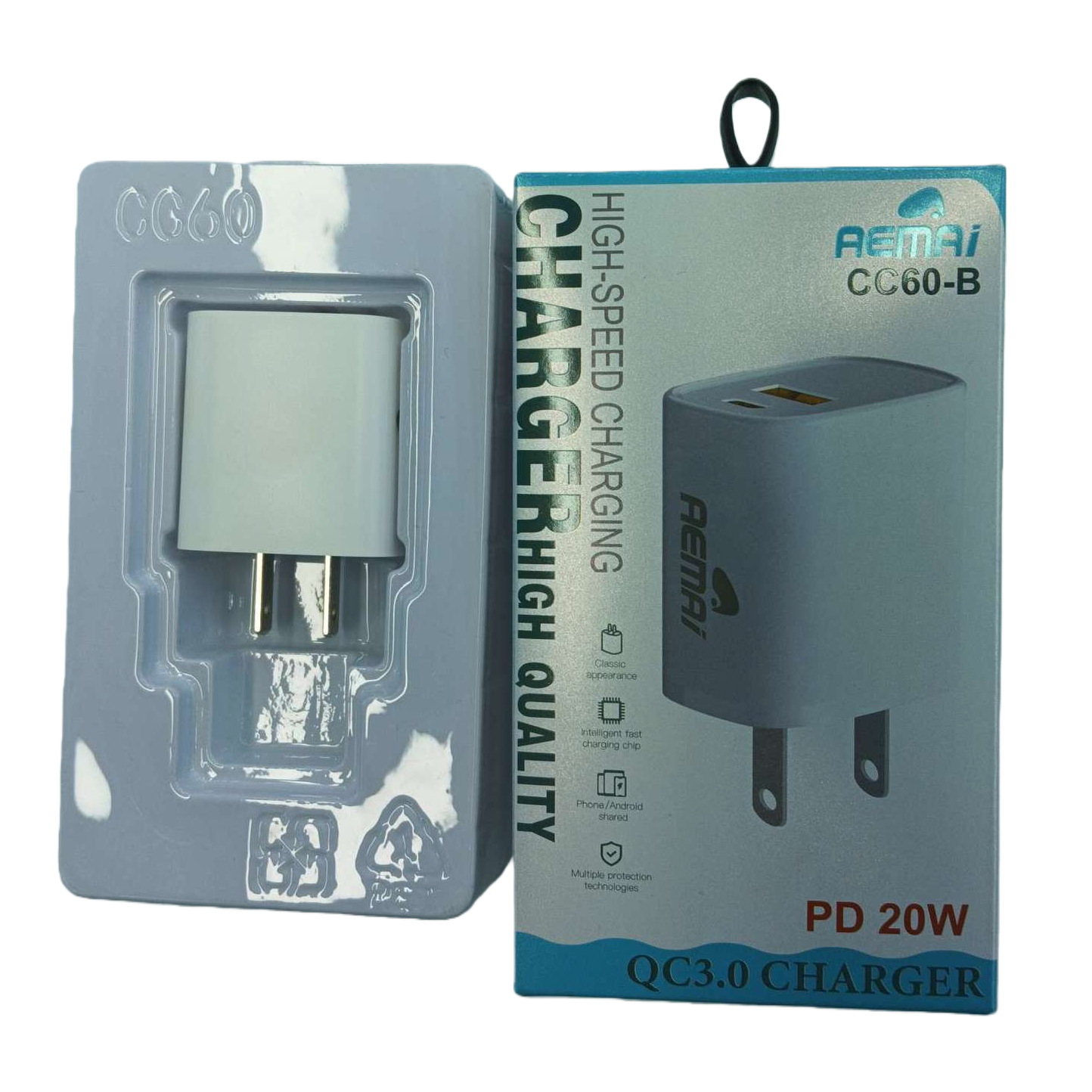 The multi-functional portable fast charging adapter supports fast charging. It is a gray power adapter and a universal charger for mobile phones and tablets Item Picture