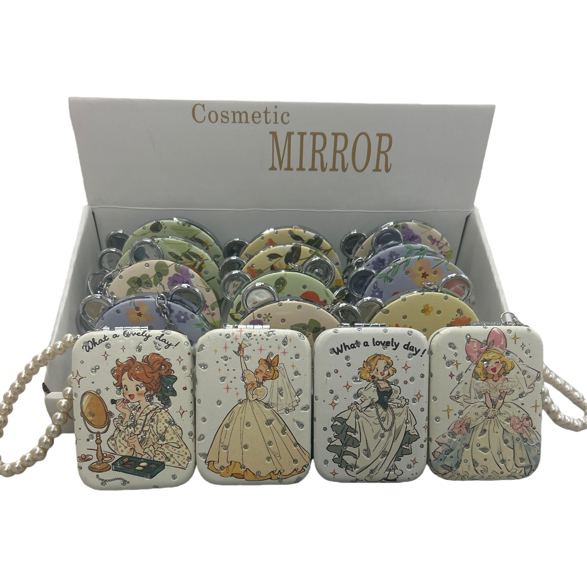 A portable small mirror with colorful floral patterns, a fashionable makeup mirror, a must-have exquisite and creative gift for girls Item Picture
