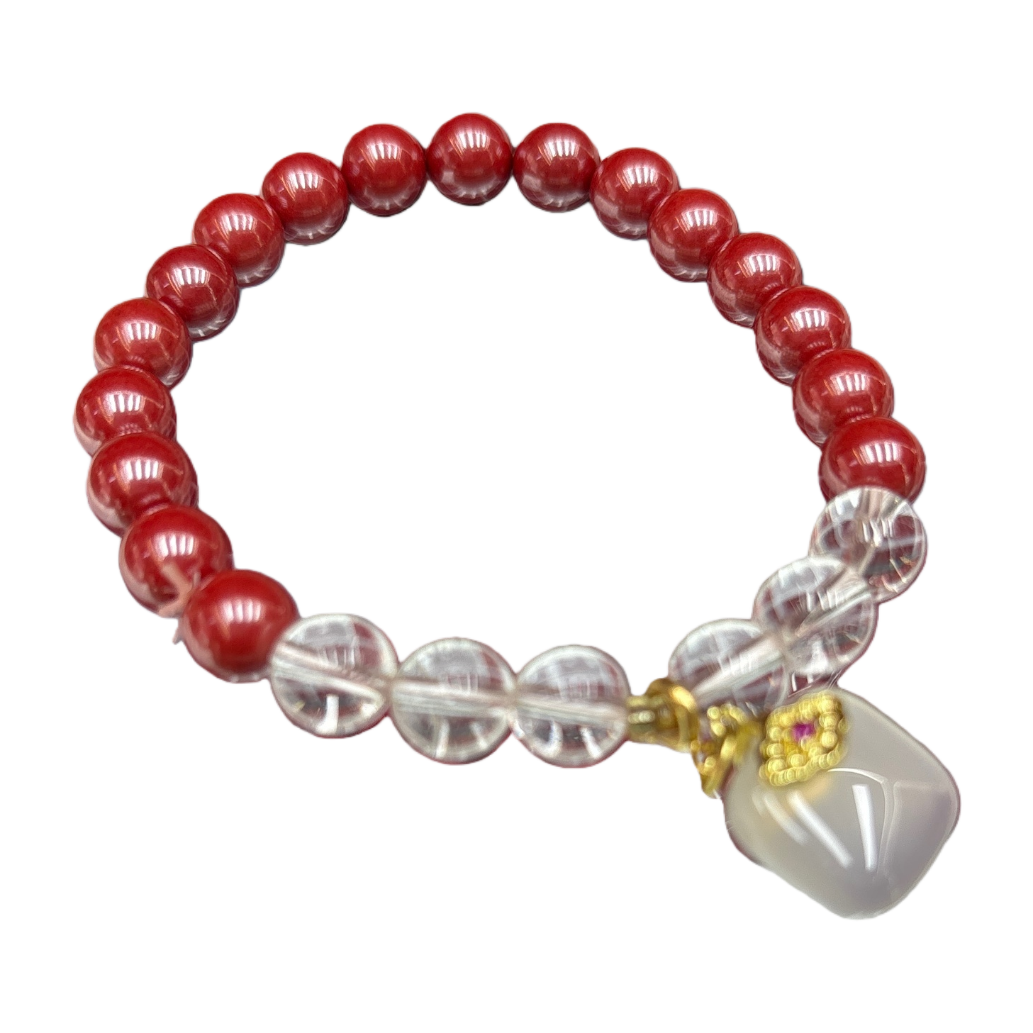 Moda rojo cinabrio cuentas cadena de pulsera con cuentas de cristal transparente colgante de jade blanco simple 100 accesorios para mujeres Item Picture
