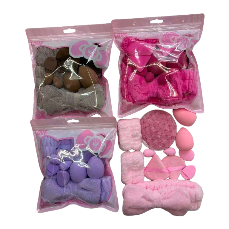 Pink-themed beauty tool set: makeup brush, powder puff, makeup stick, beauty device, beauty tool set gift box for students Item Picture