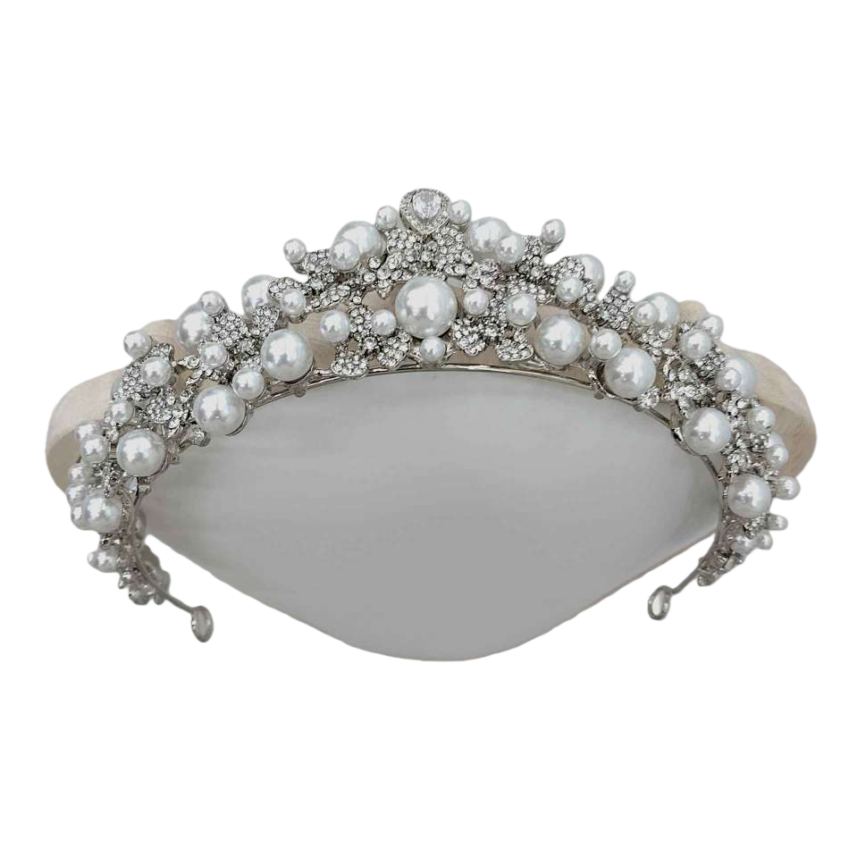 Shining silver pearl crystal crown headwear, elegant and noble wedding banquet hair accessory, women's accessory Item Picture