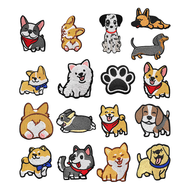 Colorful embroidered dog pattern patch, decorative fabric, handmade patch, DIY patch, clothing patch, colorful embroidered dog pattern patch Item Picture