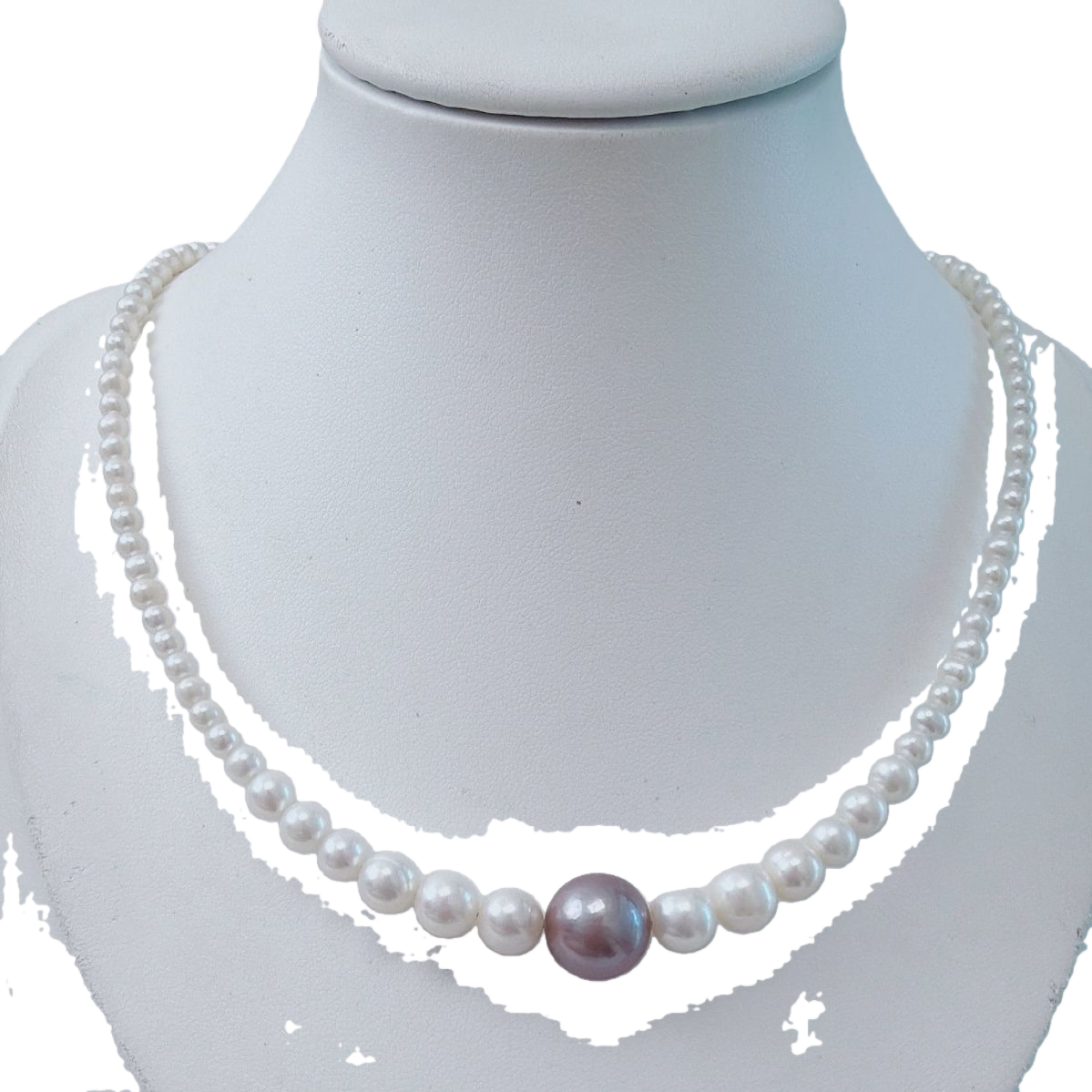 A white pearl necklace with a large violet pearl in the center is an elegant and fashionable gift for women Item Picture