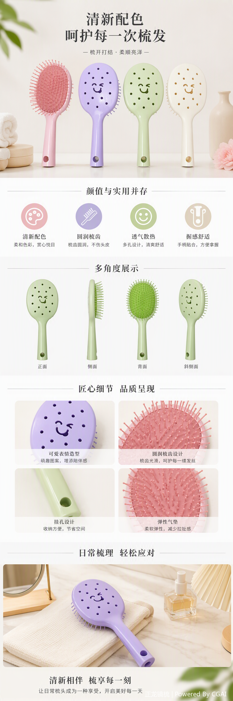 彩色笑脸造型梳子多功能防静电便携儿童成人发梳可爱创意发饰用品详情1