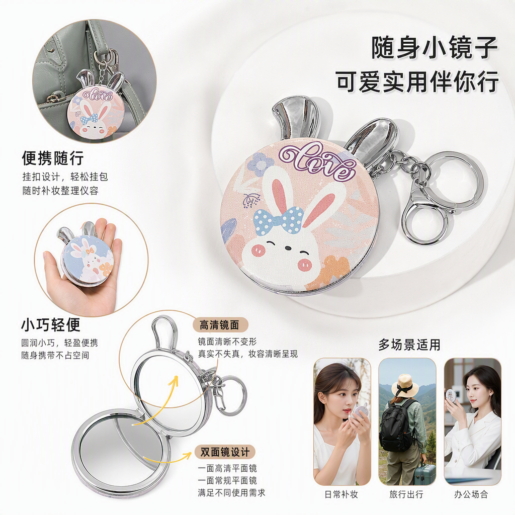 Cute cartoon-shaped portable makeup mirror, colorful and fun creative gifts for girls and students, decorative items