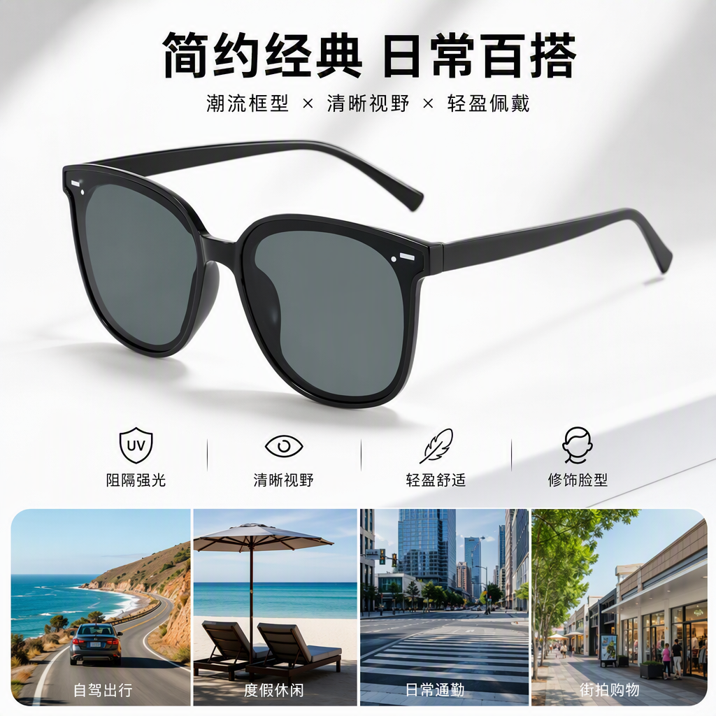 Fashionable polarized sunglasses for both men and women, UV-resistant driving casual black style, available in multiple colors