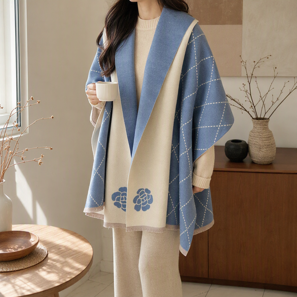 Moda azul plaid bufanda chal versátil mantener caliente otoño invierno mujer versión coreana simple tendencia casual nuevo producto details Picture