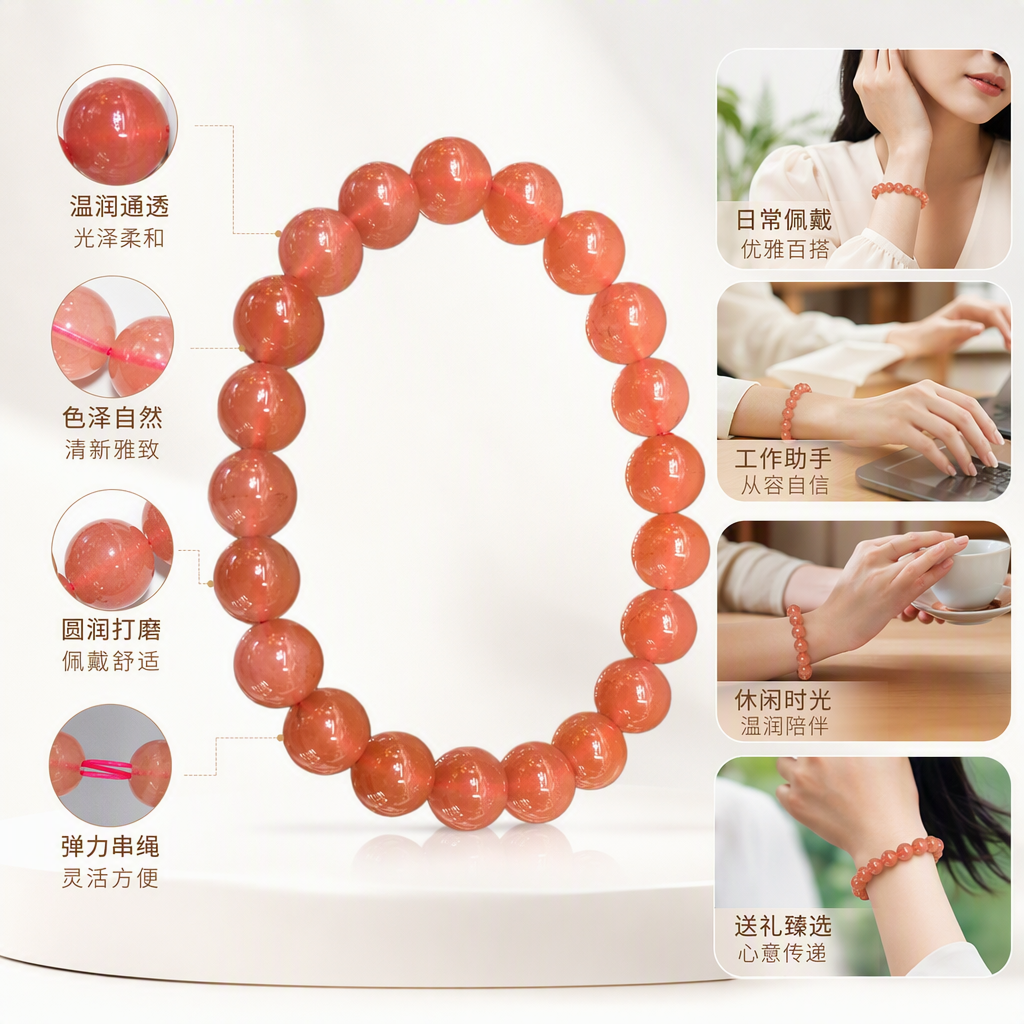 橙红色珠串手链时尚简约手饰手工编织潮流百搭女款礼品赠送