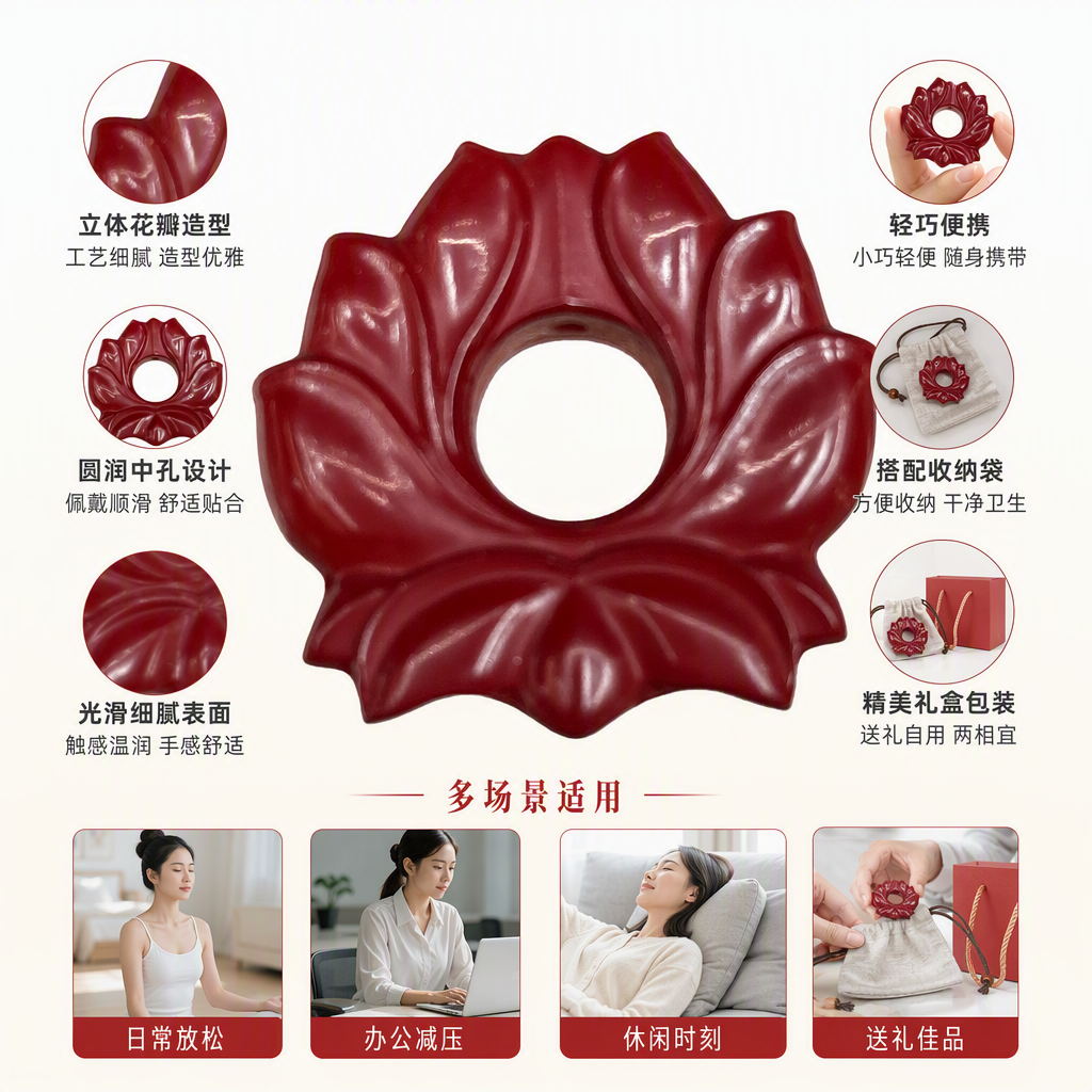 High-content cinnabar pendants, red lotus-shaped sculpture handicrafts, decorative ornaments, home living room creative gifts and collectibles