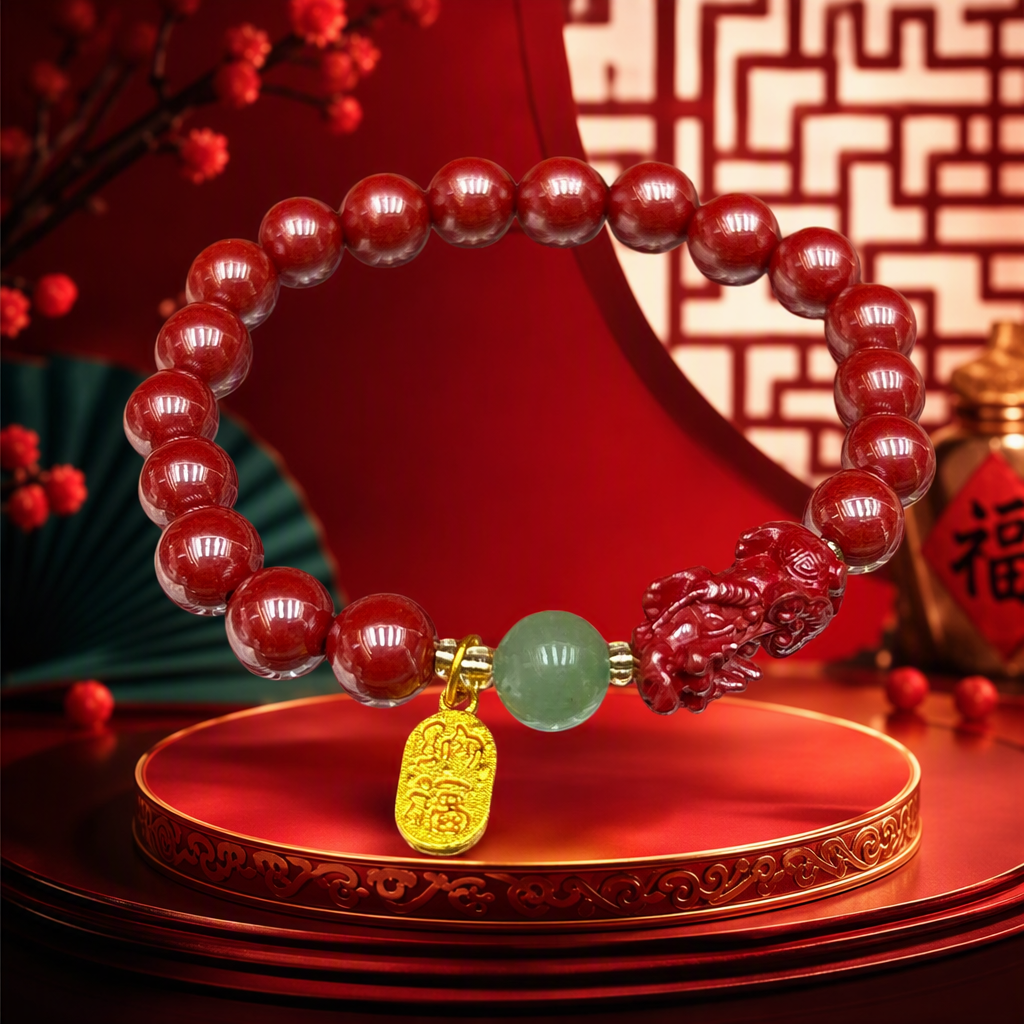 Colgante bermellón cordones de mano de perlas rojas pulsera de perlas rojas redondas con las piezas de fernando vi de habsburgo perlas redondas verdes claras oro fukiliano etiquetas colgante moda mano accesorios pulsera de mujer regalos Specification image