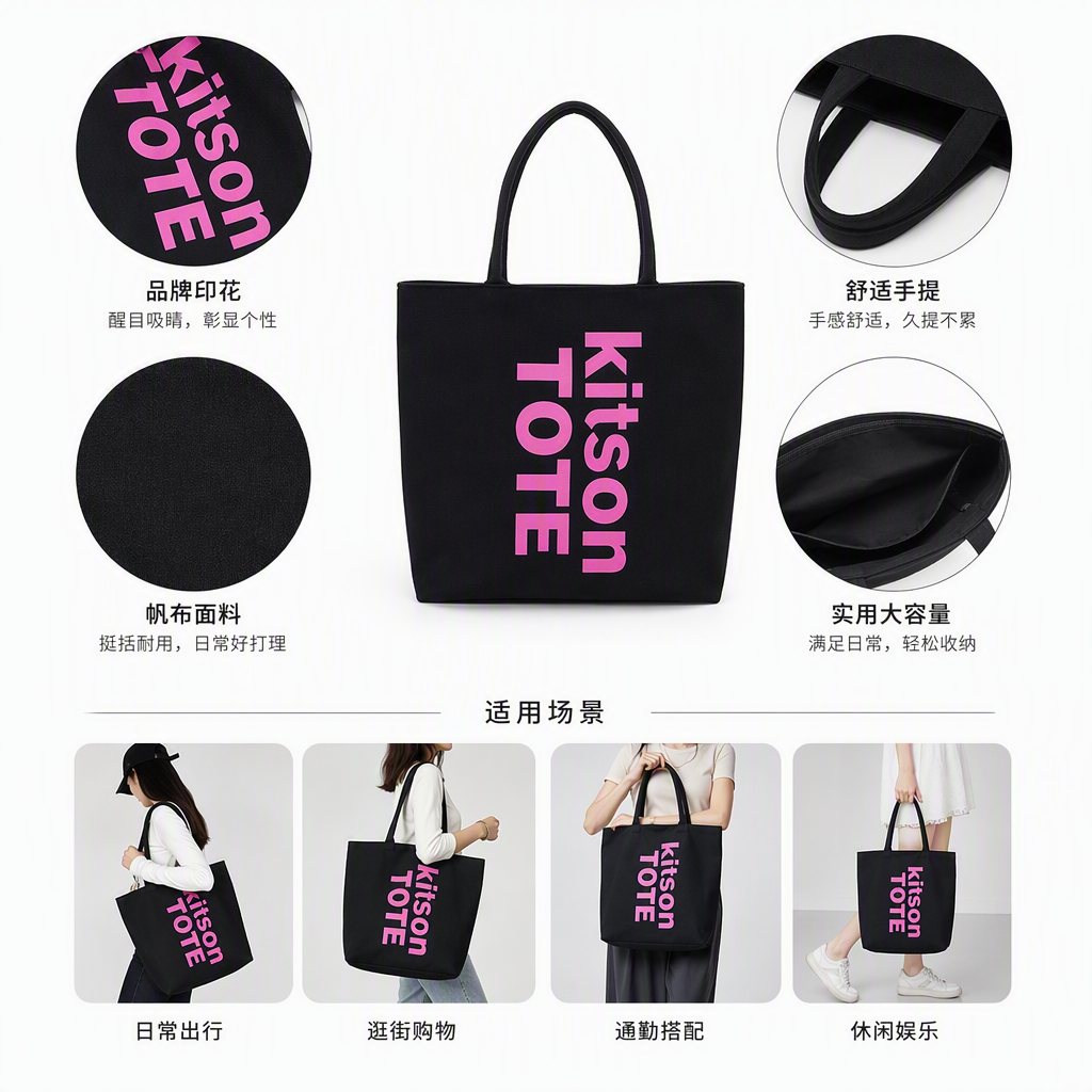Customized multi-functional hand-held canvas bags, simple and large-capacity casual cloth bags, eco-friendly shopping bags for men and women details Picture