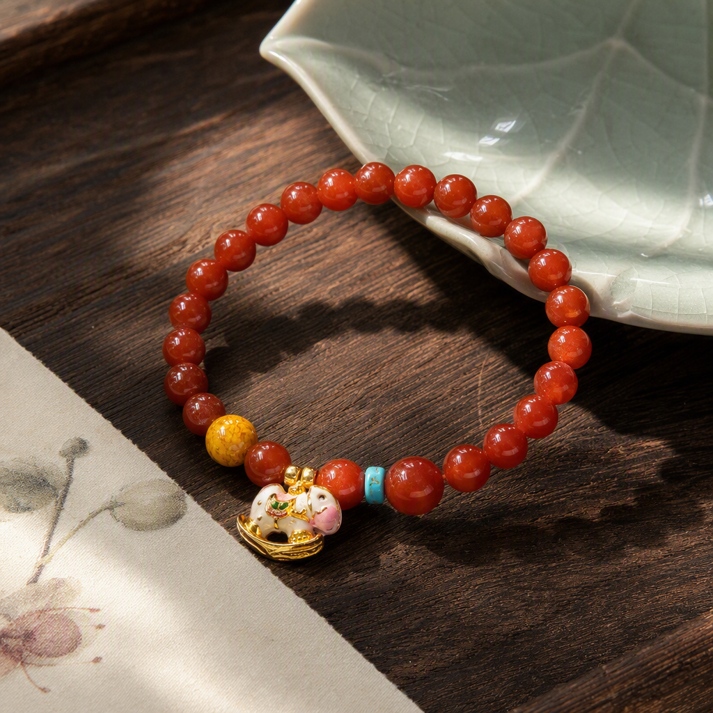 South red hand string cadena de cuentas naranja pulsera central oro shake horse colgante tendencia de moda mano estilo de mujer regalos details Picture