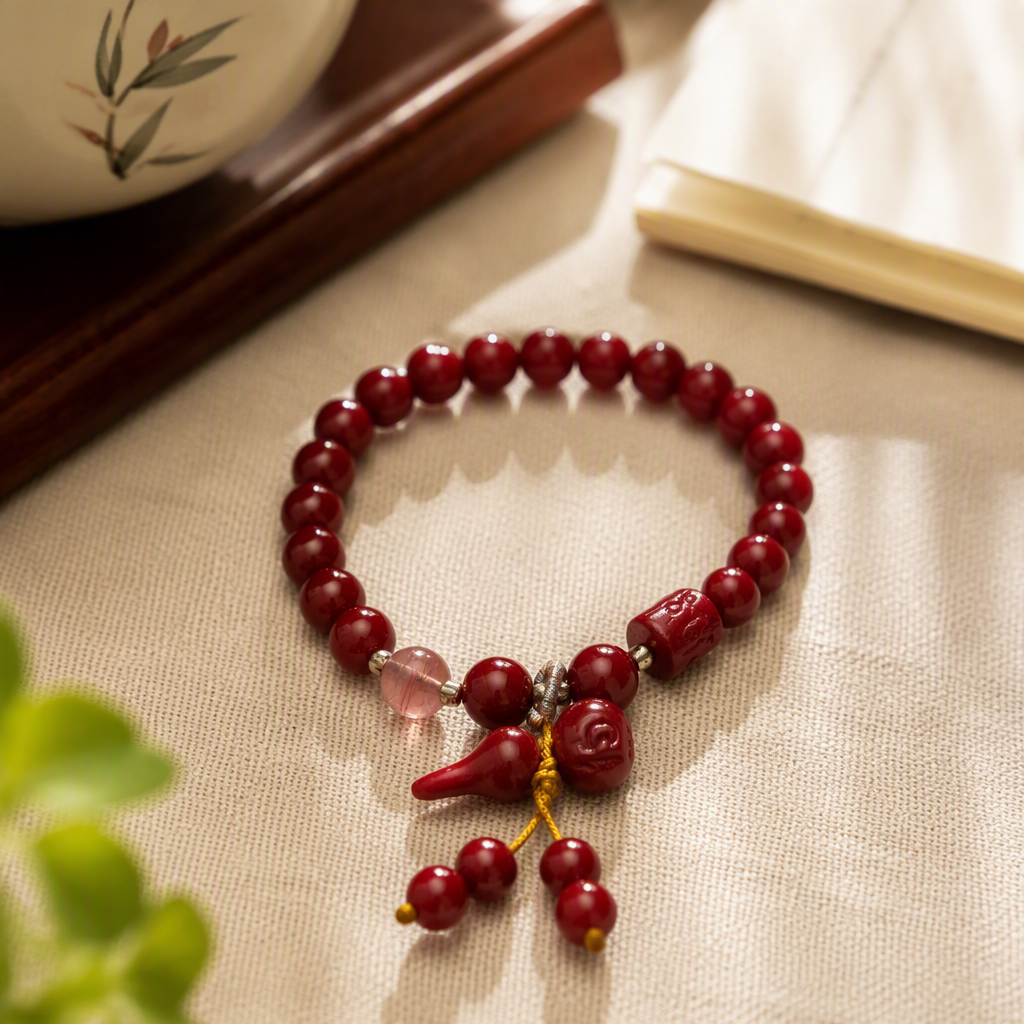 Cinabrio mano cadena de moda rojo cinabrio cuentas cadena pulsera para mujeres vintage mano accesorios simple y versátil pulsera pareja regalo regalo details Picture