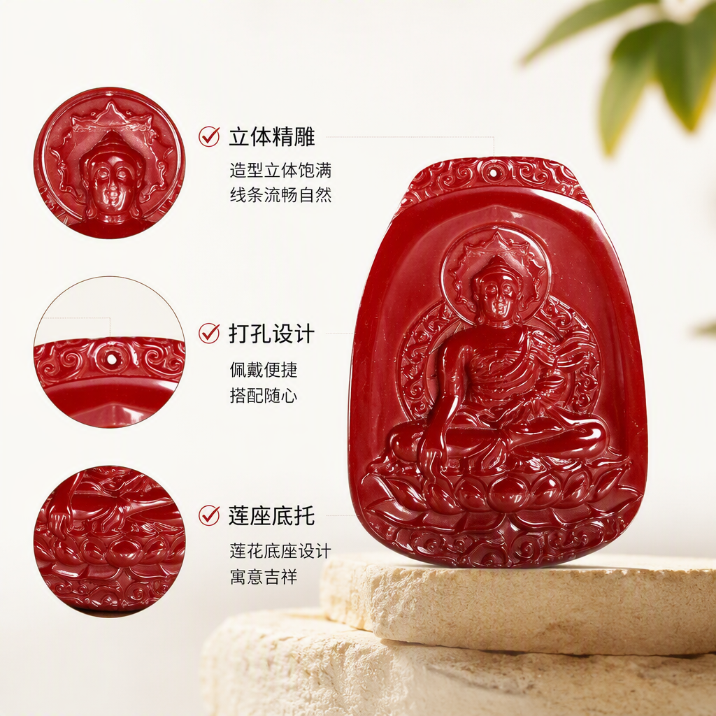 Alto contenido rojo cinabrio estatua de buda escultura artesanías y objetos de exhibición decoración del hogar budista ideas de regalo accesorios de colección colgante colgante
