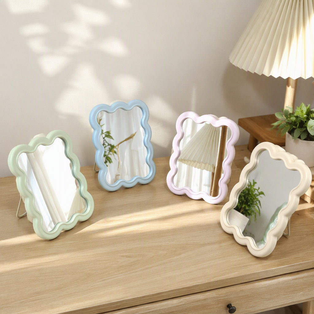 The creative colorful cloud-framed decorative mirror is a simple and modern home wall-mounted mirror with a beautiful and practical colorful frame details Picture