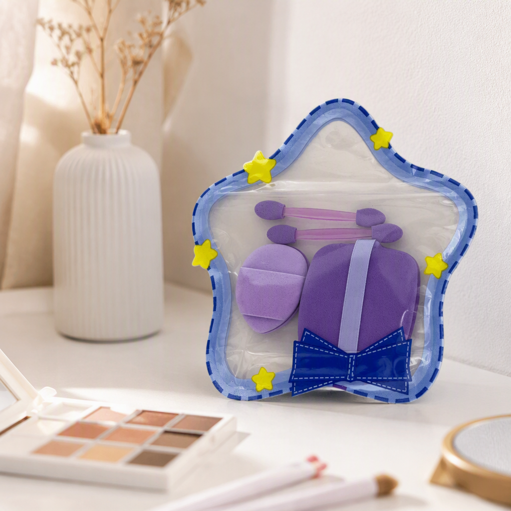 Star-shaped transparent storage bag, purple beauty tool set, portable organizing makeup bag, storage bag for women details Picture