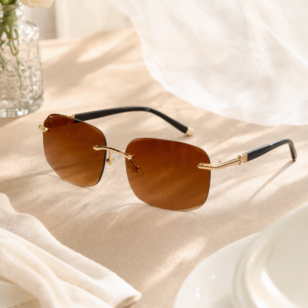 Golden frame, black temple, brown lens, sunshade driving polarized sunglasses, fashionable and trendy, suitable for both men and women details Picture