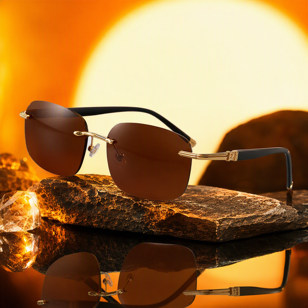 Golden frame, black temple, brown lens, sunshade driving polarized sunglasses, fashionable and trendy, suitable for both men and women Specification image