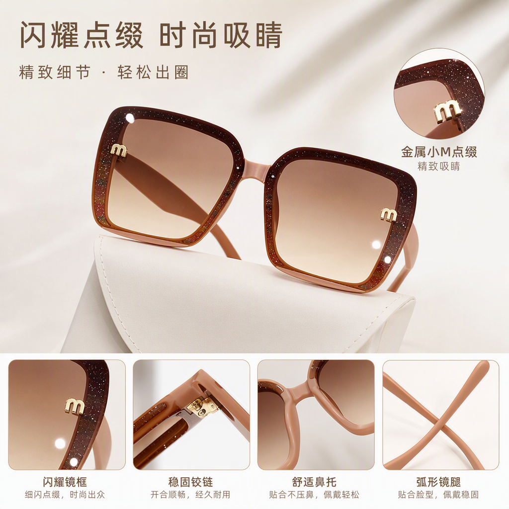 Deslumbrante brillo cuadrado polarizado gafas unisex moda sombra protección uv tendencias accesorios