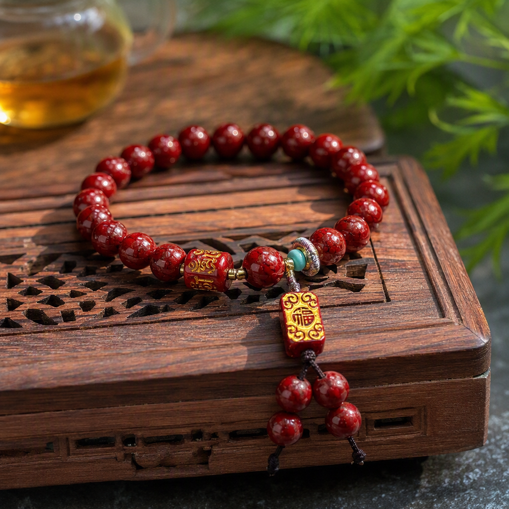 Cinabrio cadena de mano moda cadena de cuentas rojas pulsera mujer tejido a mano retro personalidad tendencia accesorios casual versátil details Picture