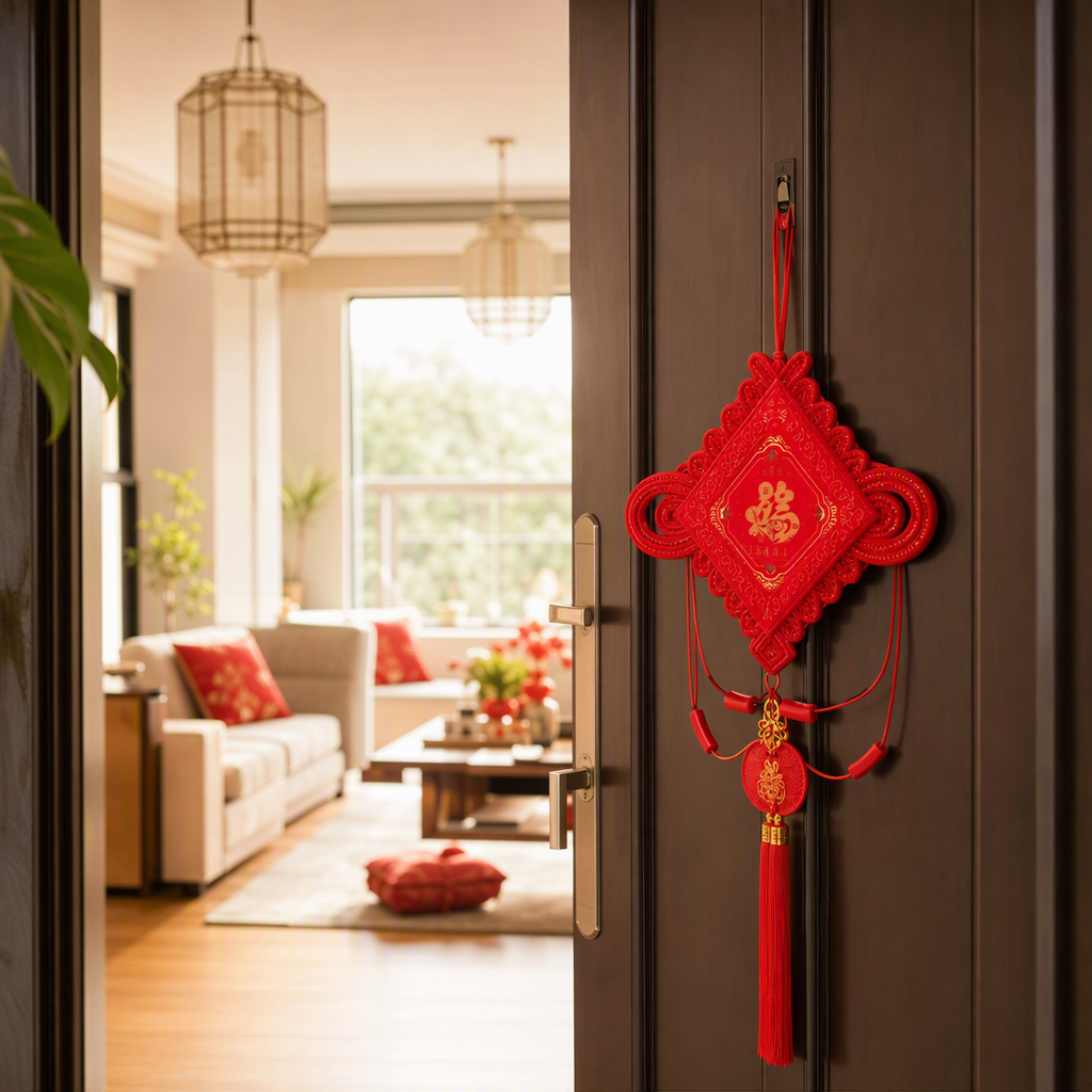Red Chinese knot pendant, hand-woven Chinese-style home decoration, gift fabric pendant, festive and joyous items details Picture