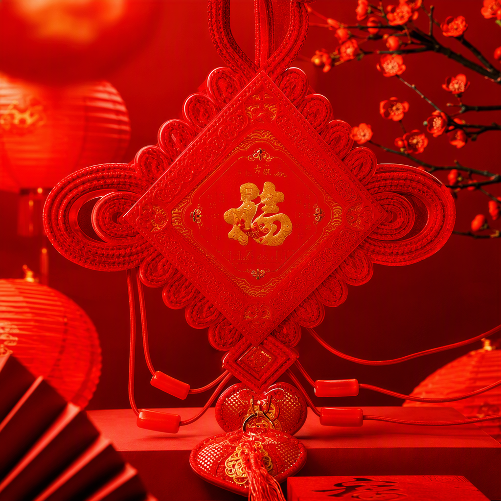 Red Chinese knot pendant, hand-woven Chinese-style home decoration, gift fabric pendant, festive and joyous items Specification image