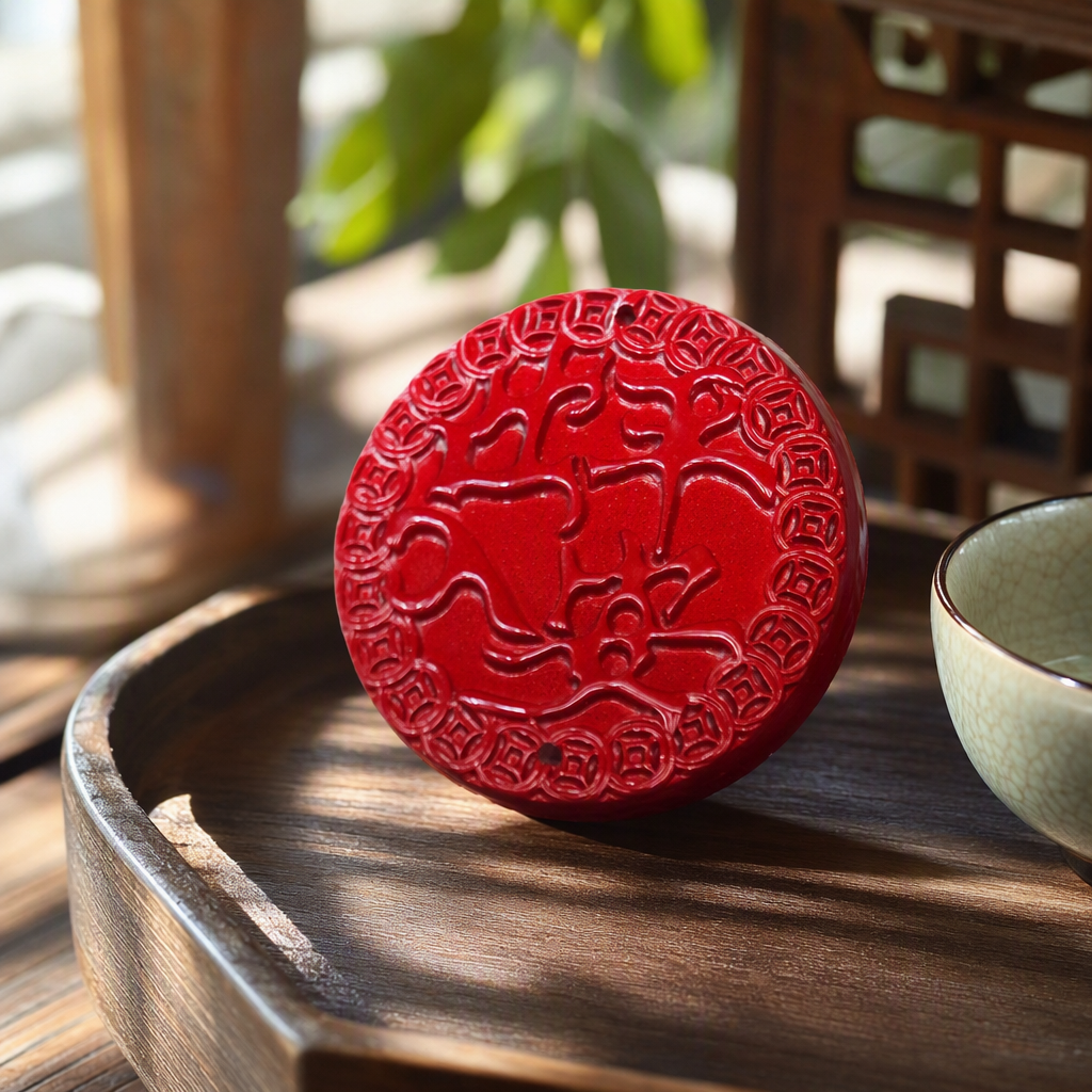High-content cinnabar pendant, retro red round carved pendant, necklace accessory, fashionable and versatile gift, suitable for both men and women details Picture