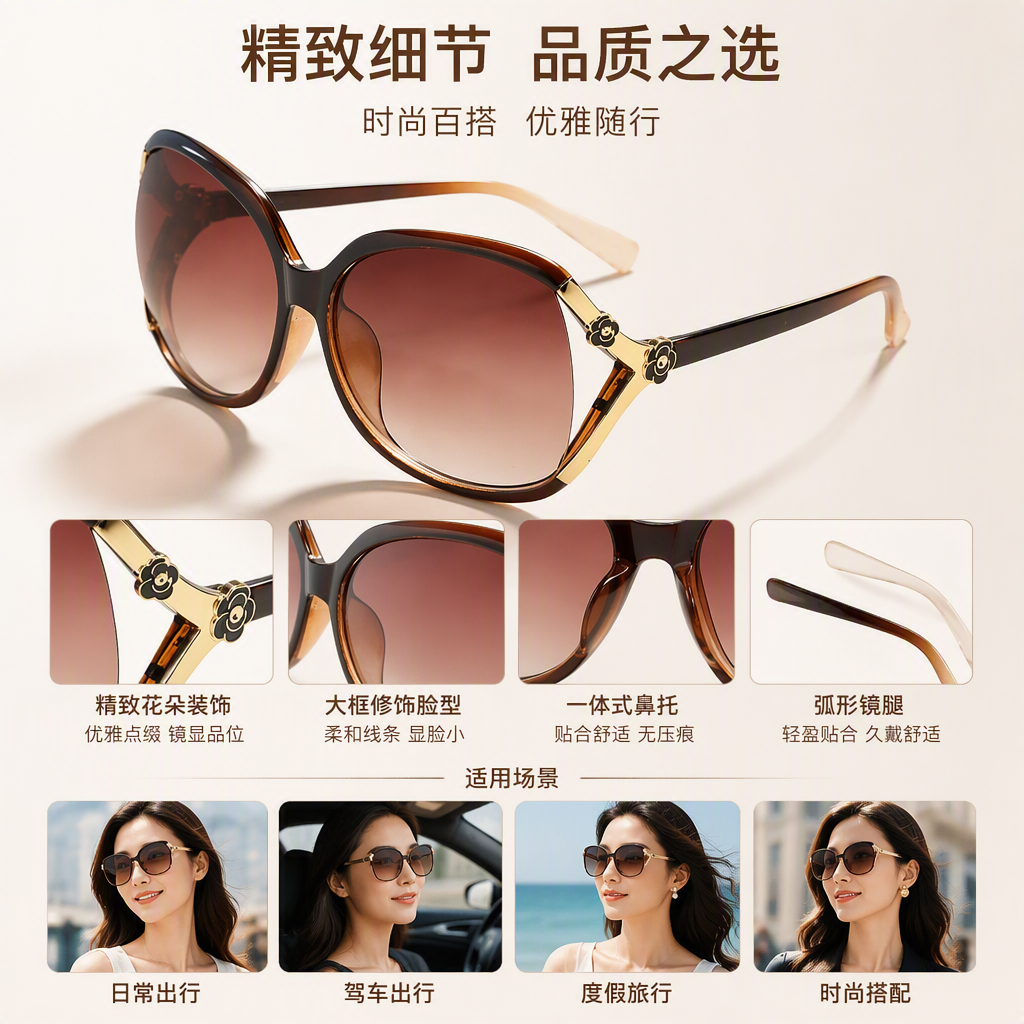 Fashionable brown gradient lens sunglasses, polarized UV protection, trendy sunglasses for men and women