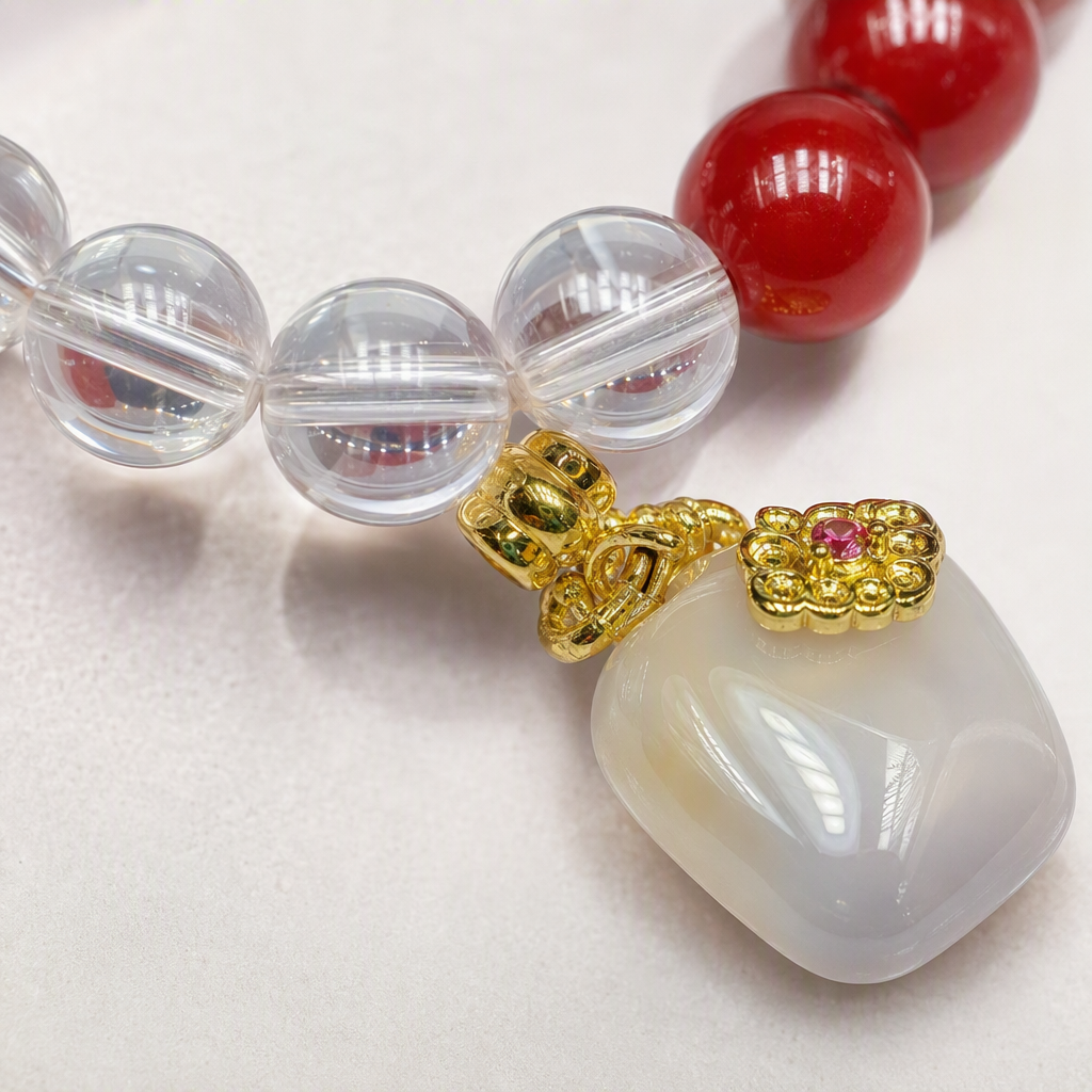 Moda rojo cinabrio cuentas cadena de pulsera con cuentas de cristal transparente colgante de jade blanco simple 100 accesorios para mujeres Application Scenario