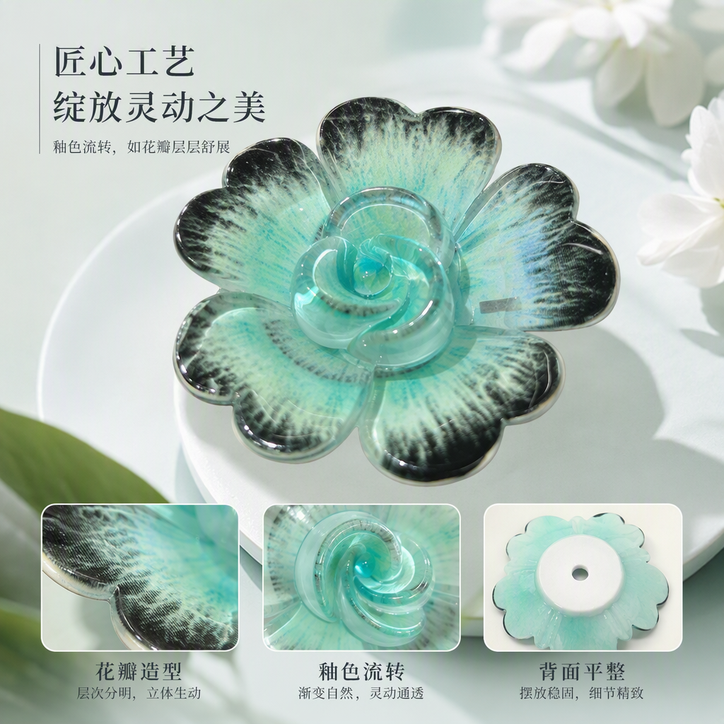 绿色渐变玻璃花朵吊坠时尚饰品手工创意个性潮流配饰礼物佳品