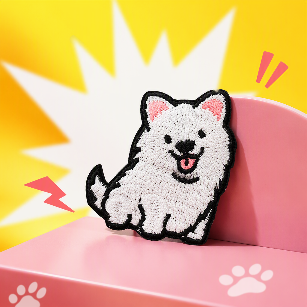 DIY hand-stitched decals with white embroidered dog patterns can be sewn into home clothing accessories Specification image